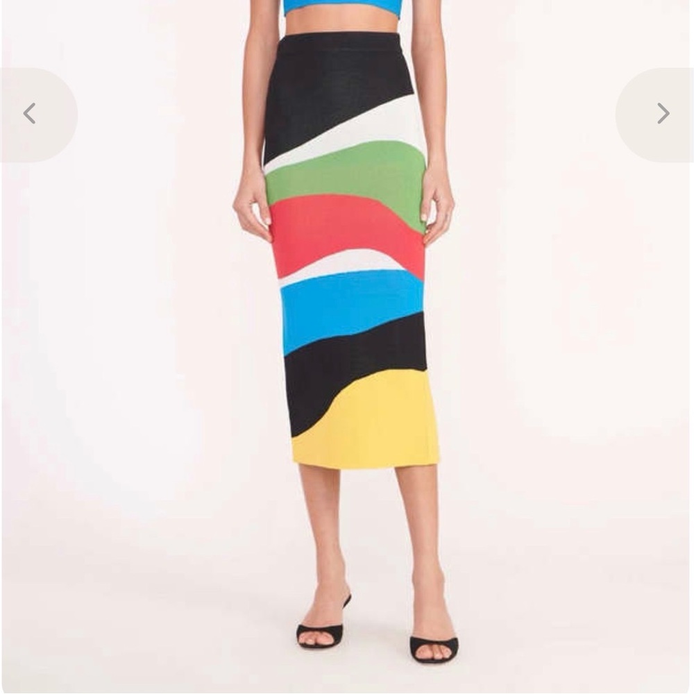 STAUD Multicolor Wave Midi Skirt in Black, Red, Green, Blue, Yellow - Picture 2 of 10